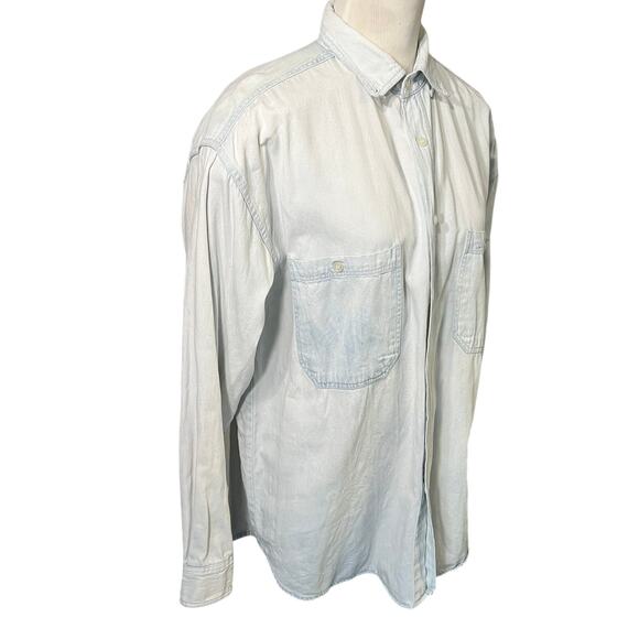 Men's Robert Stock denim button down light wash shirt double pockets 100% cotton - Picture 6 of 8